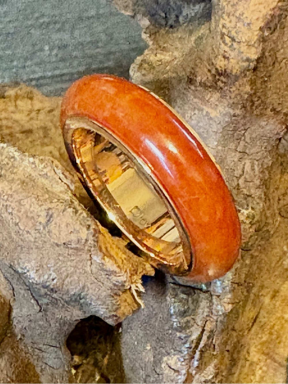 Red Jade Spinner Band Ring in Vermeil Yellow Gold over Sterling Silver.